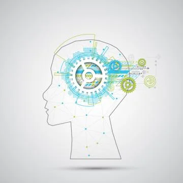 Creative brain concept background with triangular grid. Artificial Intelligen イラスト素材