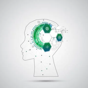 Creative brain concept background with triangular grid. Artificial Intelligen Ilustración de archivo