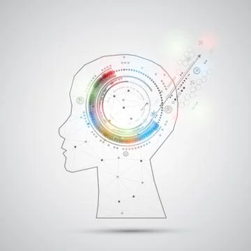 Creative brain concept background with triangular grid. Artificial Intelligen Stock Illustration