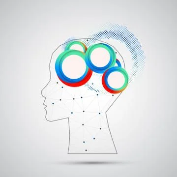 Creative brain concept background with triangular grid. 스톡 일러스트