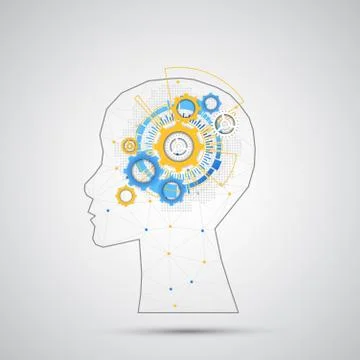 Creative brain concept background with triangular grid. Artificial Intelligen Stockillustratie