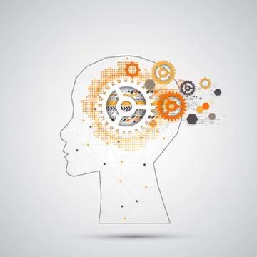 Creative brain concept background with triangular grid. Artificial Intelligen Stock Illustration