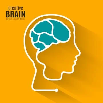 Creative brain. Concept forming one line of the human brain inside head. Vector. Stock Illustration