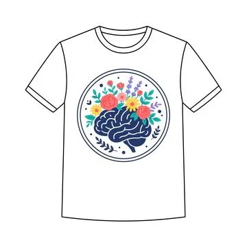 Creative brain flower illustration printed on white t shirt with creativity Stock Illustration