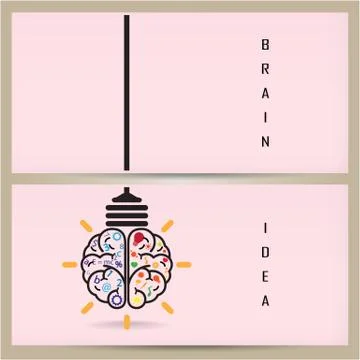 Creative brain idea and light bulb banner concept, design for poster flyer co Stock Illustration