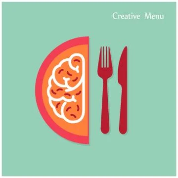 Creative brain idea concept with fork and knife sign on background. creativit Stock Illustration