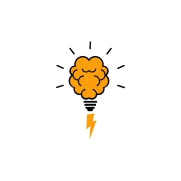 Creative brain Idea concept, knowledge innovation, brain inside bulb, logo, ligh Stock Illustration