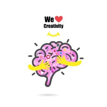 Creative brain logo design vector template with small hand.Education and busi Illustrazione stock