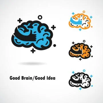 Creative brain logo design vector icon with best hand sign.Best idea,good bra Stock Illustration