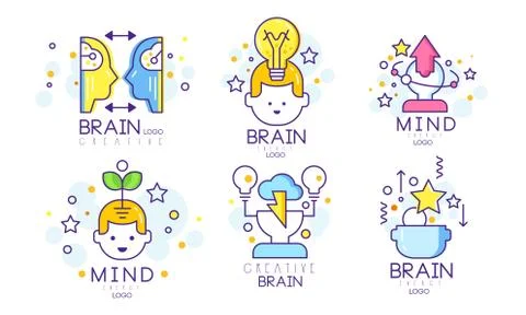 Creative Brain Original Logo Design Templates Collection Vector Illustration on Stock-Illustration