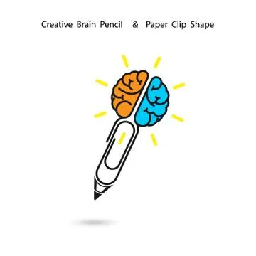 Creative brain pencil logo design,Paper clip sign.Concept of ideas inspiratio Stock Illustration