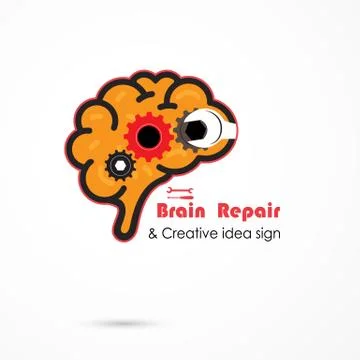 Creative brain repair abstract vector logo design template. Generate idea. Br Stock Illustration