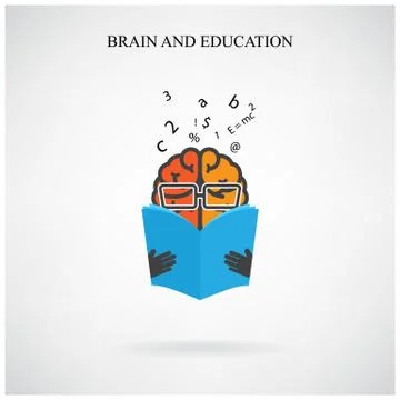 Creative brain sign and book symbol on background, design for poster flyer co Stock Illustration