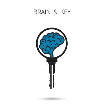 Creative brain sign with key symbol. Key of success. Business and education i Stock Illustration
