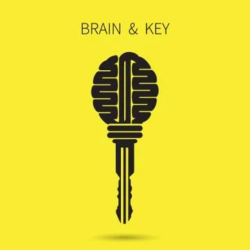 Creative brain sign with key symbol. Key of success. Business and education i Illustrazione stock