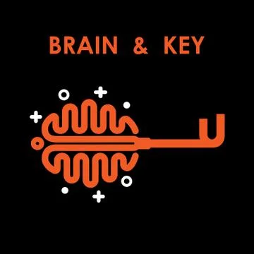 Creative brain sign with key symbol. Key of success.Concept of ideas inspirat Illustrazione stock