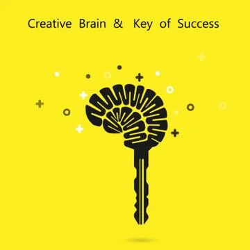 Creative brain sign with key symbol. Key of success.Concept of ideas inspirat Stock Illustration