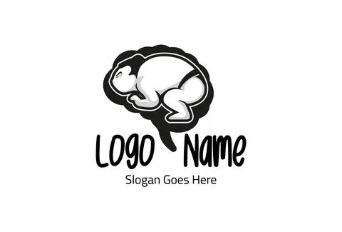 Creative Brain Sumo Illustration Black and White Logo Design	 Illustrazione stock