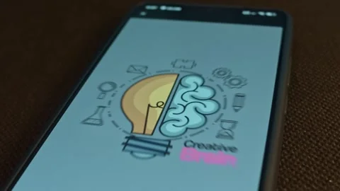 Creative Brain symbol, half light bulb and half brain illustration, presentation Stock Footage 309460906