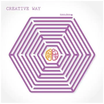 Creative brain symbol  in the middle of hexagonal maze Stock Illustration