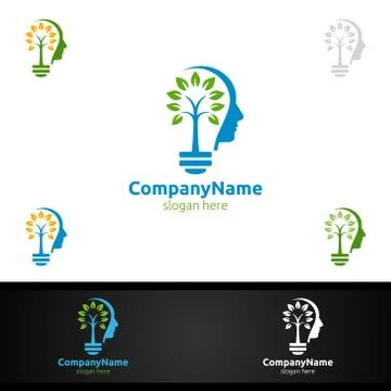 Creative Brain Tree Idea Logo With Face and Head for Thinking and Main Concep 스톡 일러스트