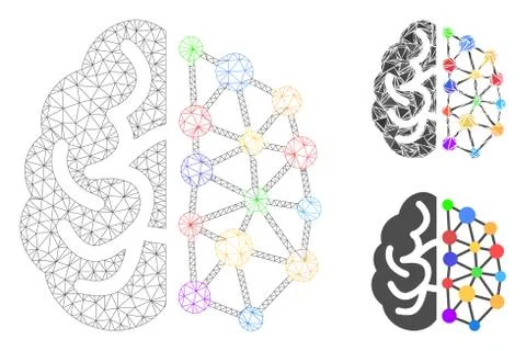 Creative Brain Vector Mesh Wire Frame Model and Triangle Mosaic Icon Illustrazione stock