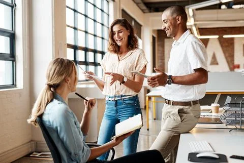 Creative, brainstorming or team in office with paper, ad feedback or review.. Stock Photos