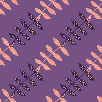 Creative branch seamless pattern on lilac background. Simple botanical backdr Illustrazione stock