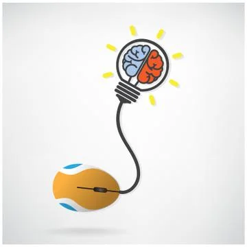 Creative brian icon in  light bulb symbol with computer mouse Stock Illustration