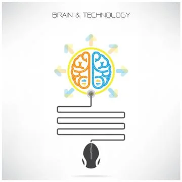 Creative brian symbol with computer mouse sign on background Stock Illustration