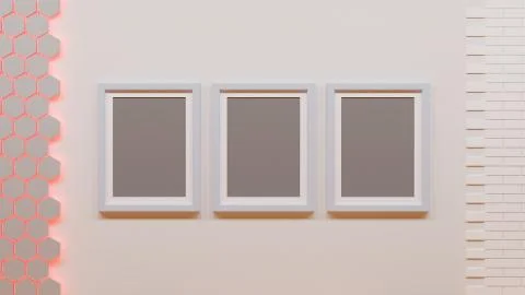 Creative brick interior with empty frames. Mock up. 3D Rendering Stock Illustration