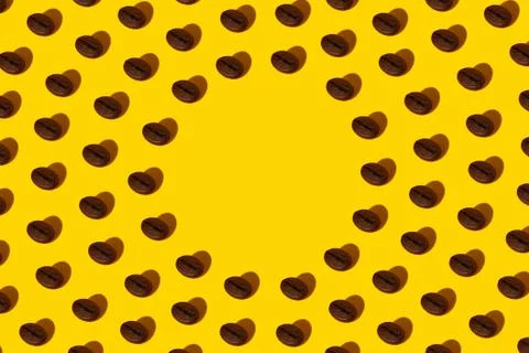 Creative bright collage of real macro photos of selected coffee beans. Stock Photos