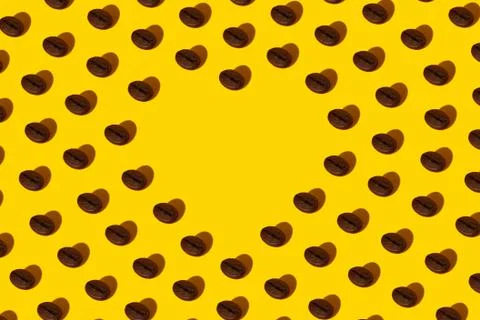 Creative bright collage of real macro photos of selected coffee beans. Stock Photos