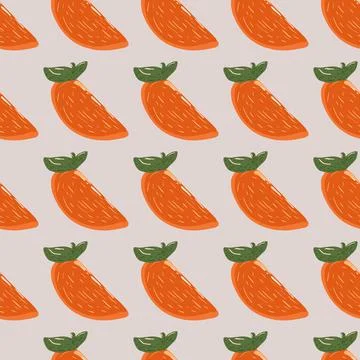 Creative bright orange persimmon slice seamless pattern. Contrast fruits Illustrazione stock