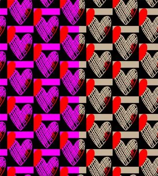 Creative bright seamless pattern. Concept of 70s, love, hippie. Hand drawn Stock Illustration