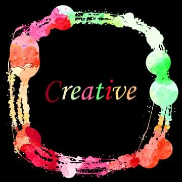 Creative - bright   vector   watercolor  splash frame on black Stock Illustration