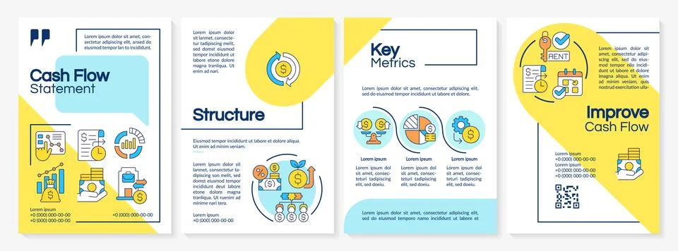 Creative brochure with cash flow linear icons Stock Illustration