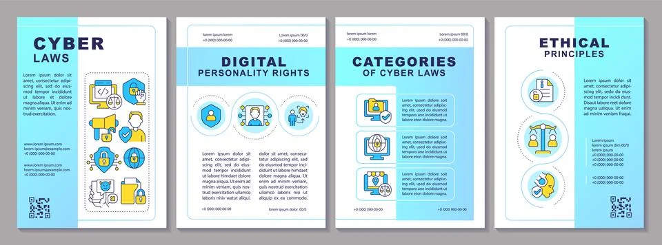 Creative brochure with cyber law thin line icons Stock Illustration