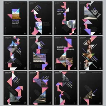 Creative brochure templates with colorful triangle origami paper elements on イラスト素材