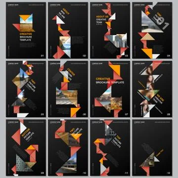 Creative brochure templates with colorful triangle origami paper elements on イラスト素材
