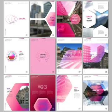 Creative brochure templates with hexagonal design pink color pattern background Stock Illustration
