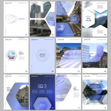 Creative brochure templates with hexagonal design blue color pattern background Stock Illustration