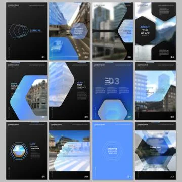 Creative brochure templates with hexagonal design blue color pattern background Stockillustratie