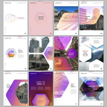 Creative brochure templates with hexagonal design purple color pattern 스톡 일러스트