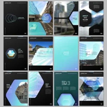 Creative brochure templates with hexagonal design blue color pattern background Stock Illustration
