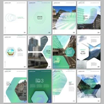 Creative brochure templates with hexagonal design green color pattern background Stock Illustration