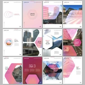 Creative brochure templates with hexagonal design pink color pattern background Stock Illustration
