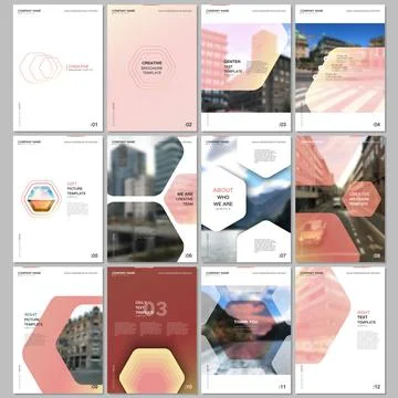 Creative brochure templates with hexagonal design yellow color pattern Stock Illustration