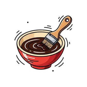(Creative Brush Dipping Action. An artistic implement descends into a rich,.. 스톡 일러스트