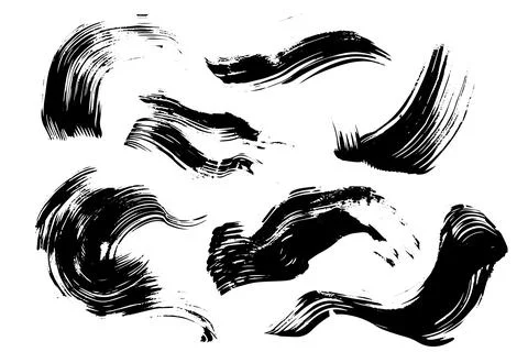 Creative Brush Stroke Collection: Ink, Paint, and Watercolor Elements in Black Stock Illustration